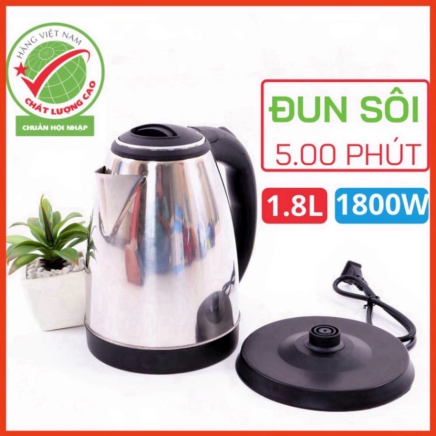 Ấm Siêu Tốc Inox 1,8 Lít Đun Sôi Cực Nhanh - Bình siêu tốc inox tốt cho sức khỏe người sử dụng