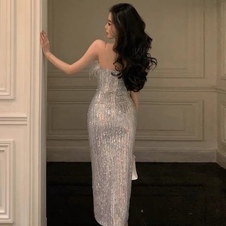 Đầm kim sa phối lông