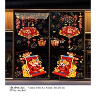 Decal trang trí tết, hình dán trang trí năm mới mai đào và em bé chơi pháo (M.CB6) - hít tĩnh điện