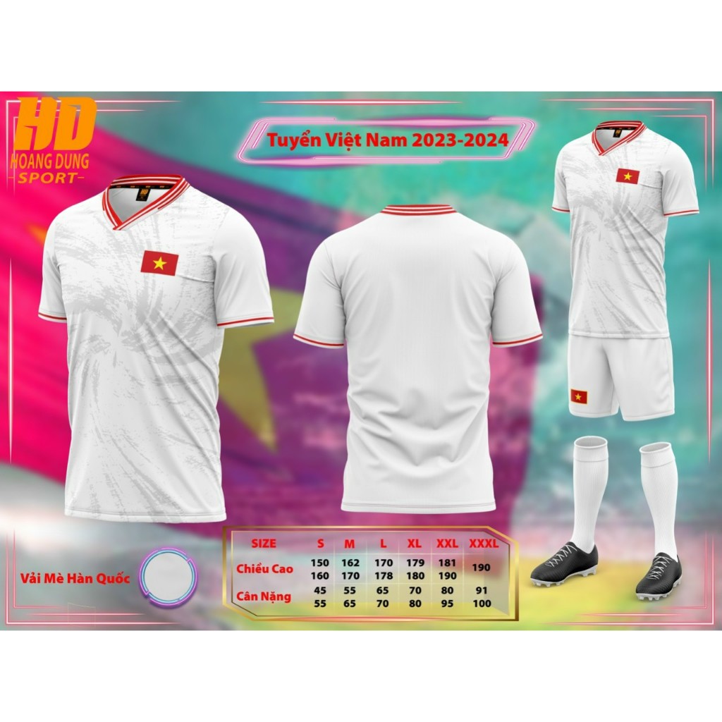 Quần Áo Bóng Đá Đội Tuyển Việt Nam Logo Thêu - Vải Mè Cao Cấp, Không Nhăn, Không Xù Lông B29