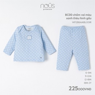 Bộ chui đầu dài, bộ giữ nhiệt Nous chồm vai thêu hình gấu - Chất liệu cao cấp Nous Premium (size 6M-18M)