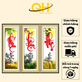 Tranh Phúc Lộc Thọ, mã 02 bộ 3 tấm chất liệu gỗ tráng gương