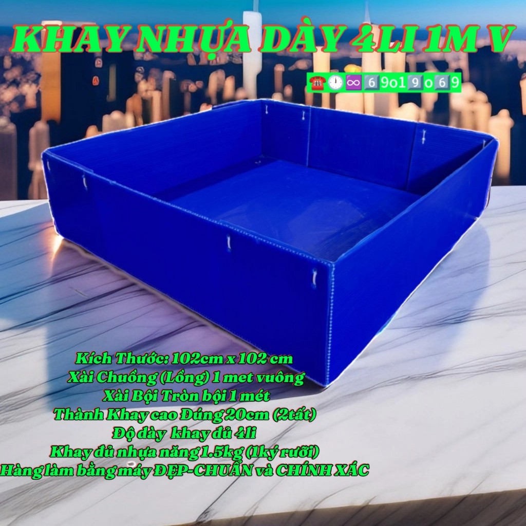 KHAY NHỰA 1M VUÔNG 4LI thành cao 2tất (hàng miền nam)
