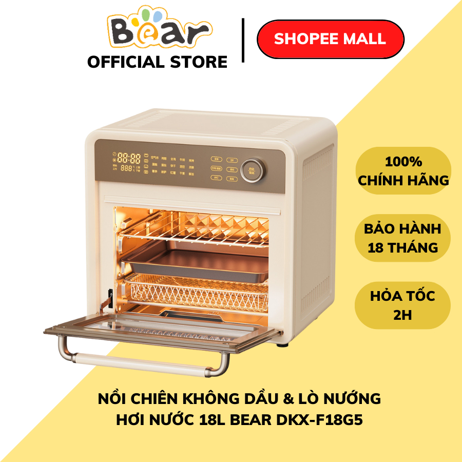Nồi Chiên Không Dầu Lò Nướng Hơi Nước Bear DKX-F18G5 18L, Điều Khiển Cảm Ứng, Tích Hợp 15 Chương Trình