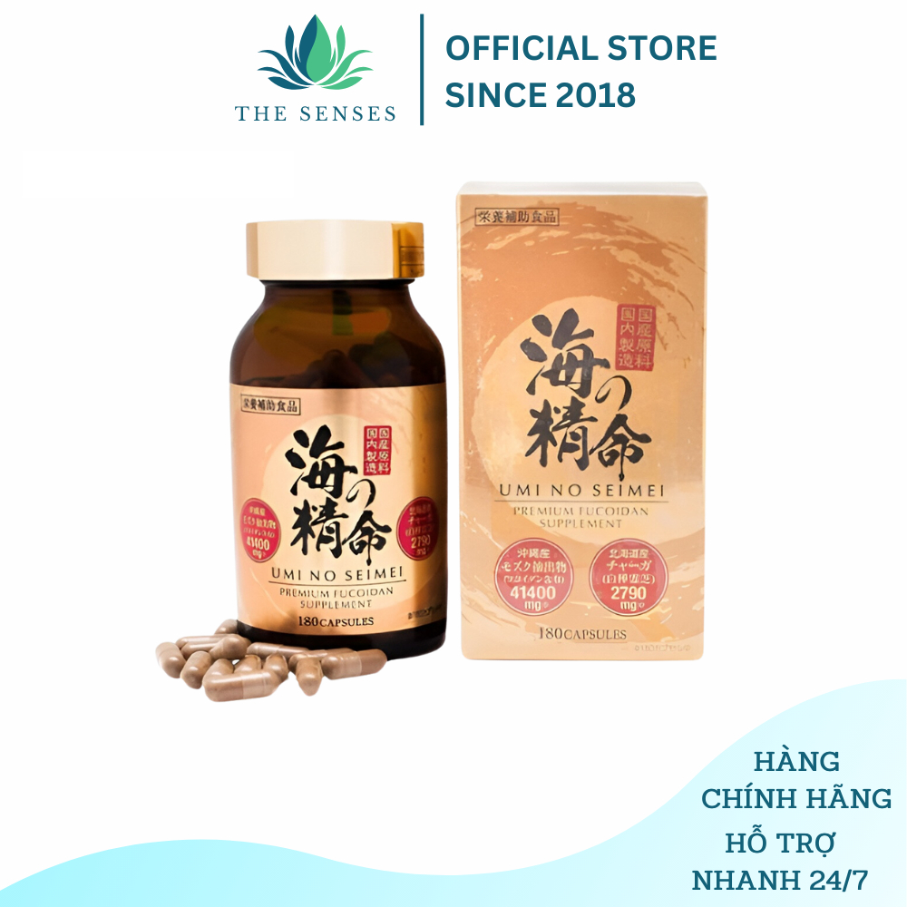 VIên uống Fucoidan hộp vàng, hỗ trợ ung thư Nhật Bản Hộp 180v - The Senses