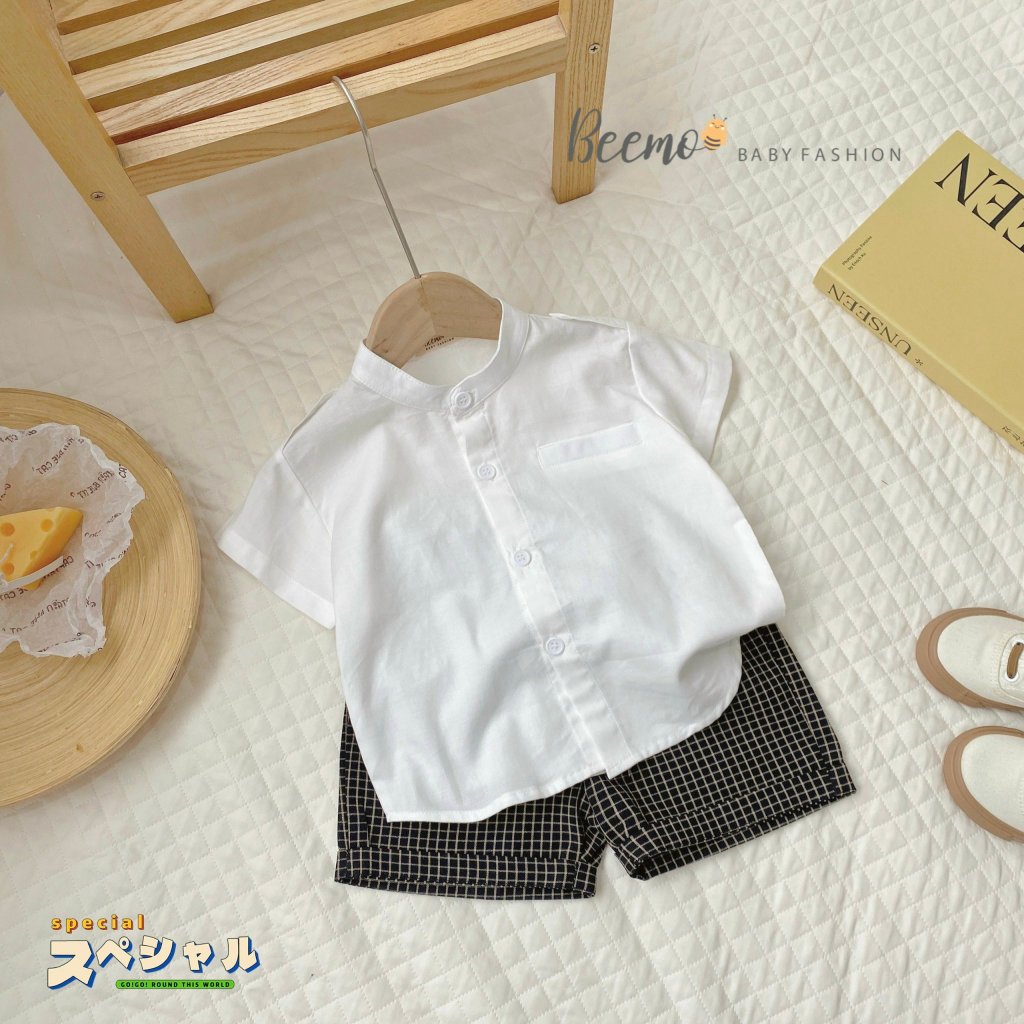 Áo sơ mi cổ tàu cá vai cộc tay Beemo cho bé trai