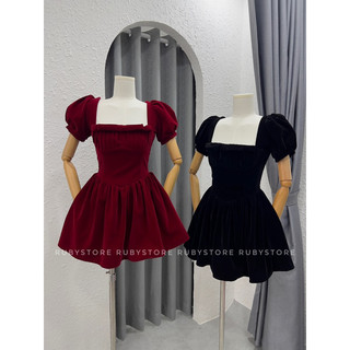 CÓ BIGSIZE Đầm Nhung Xòe Xếp Ly Ngực RUBYSTORE