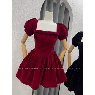 Có bigsize đầm nhung xòe xếp ly ngực rubystore