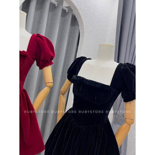 CÓ BIGSIZE Đầm Nhung Xòe Xếp Ly Ngực RUBYSTORE