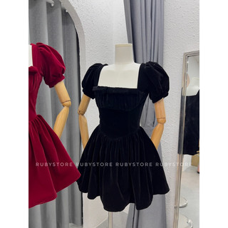 CÓ BIGSIZE Đầm Nhung Xòe Xếp Ly Ngực RUBYSTORE