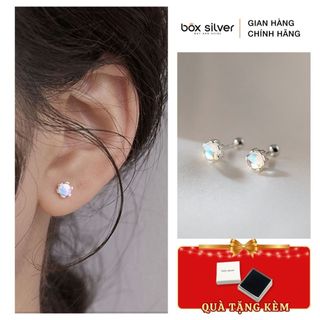 Bông tai bạc nữ Box Silver đá moonstone lấp lánh, sang trọng bạc 925 HT03