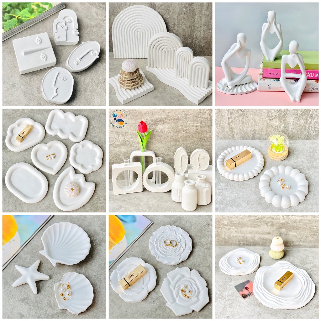 THANH LÝ - Khay thạch cao decor (lỗi nhỏ) đựng đồ trang trí, chụp ảnh sản phẩm, tô màu