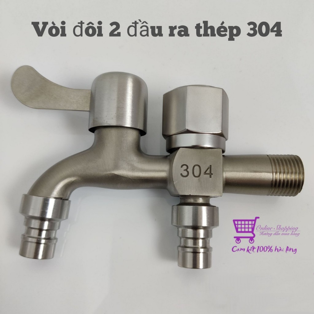Vòi nước thép không gỉ 304 chia 2 đầu ra độc lập tiện dụng - Vòi nước 2 đầu cho máy giặt chia nước t