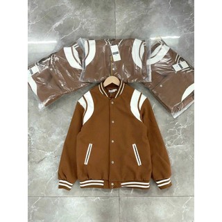 Áo khoác dạ bomber Teddy phối da nam nữ phom to thụng