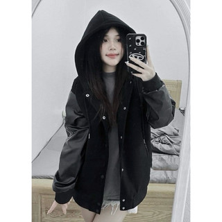 Áo khoác dạ phối tay da icon 2 lớp