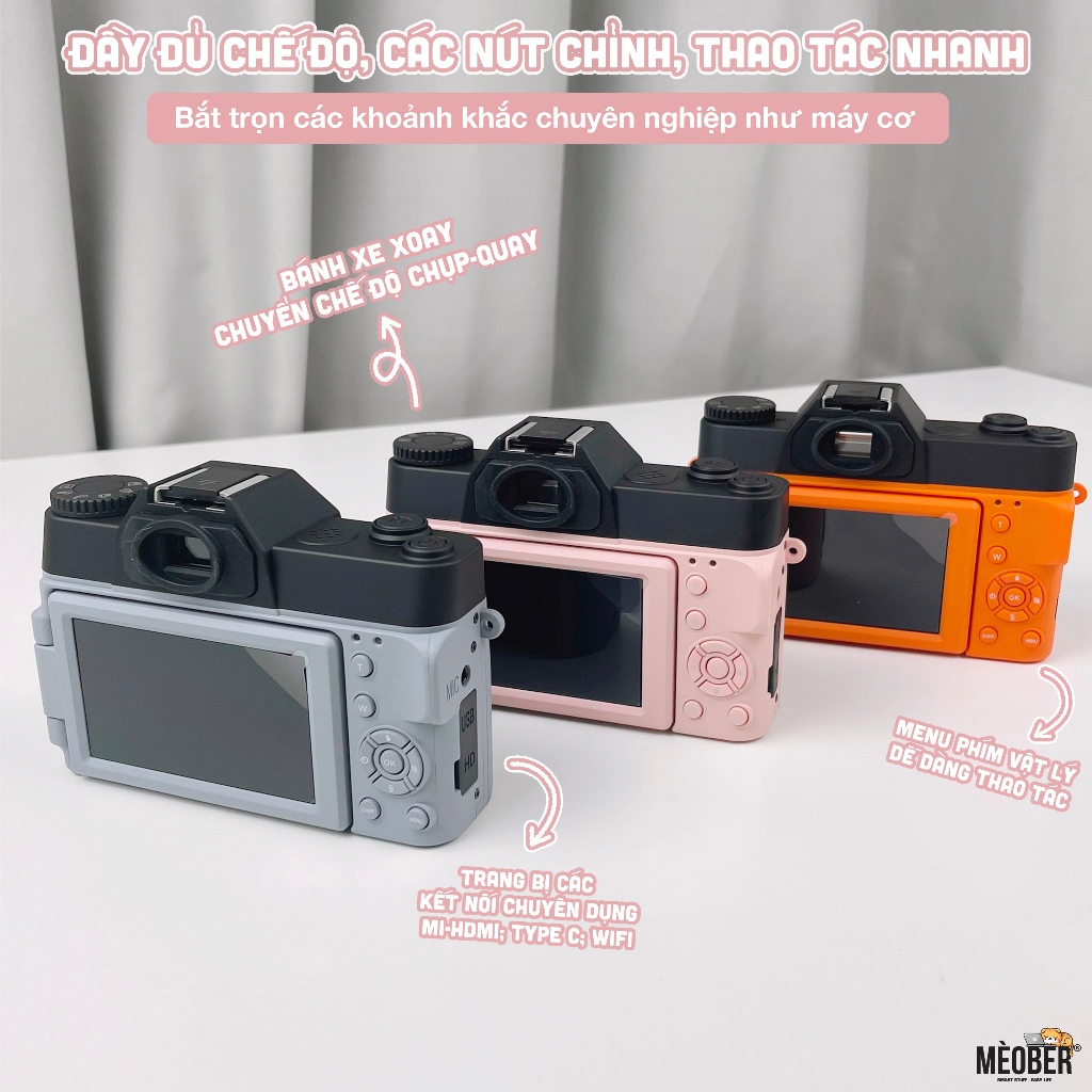 [Tặng thẻ nhớ] Máy Chụp Hình Retro 48MP Quay phim 4K WiFi  - giả lập màu phim, quay video slow-mo lens wide by Meober | BigBuy360 - bigbuy360.vn