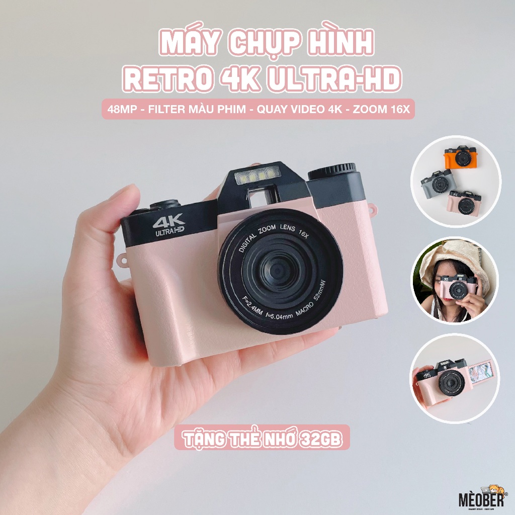 [Tặng thẻ nhớ] Máy Chụp Hình Retro 48MP Quay phim 4K WiFi  - giả lập màu phim, quay video slow-mo lens wide by Meober | BigBuy360 - bigbuy360.vn