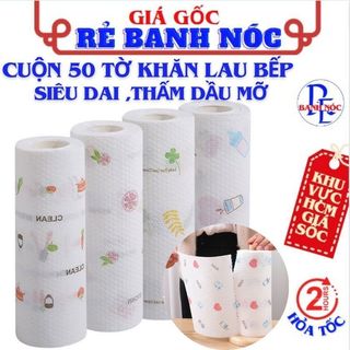 Cuộn Khăn Lau Bếp Họa Tiết 20cm - 25cm Siêu Dai Thấm Dầu Mỡ- Khăn Lau Chén Đĩa Cuộn 50 Tờ Có Thể Giặt - Khau Lau Đa Năng