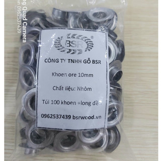 Khoen ore (ode) 10mm Khuy mắt cáo đóng bạt, bấm bạt 10ly Bằng NHÔM Túi 100 cái + 100 long đền