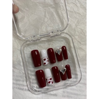 Móng giả C54 đỏ trắng vẽ trái tim