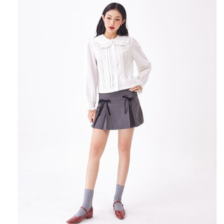 Chân váy xám Fabric Holic dáng ngắn đính nơ