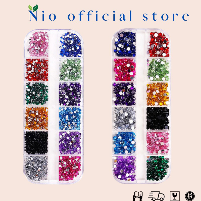 đá nhựa khay 12 mầu ( phụ kiện nail mi )