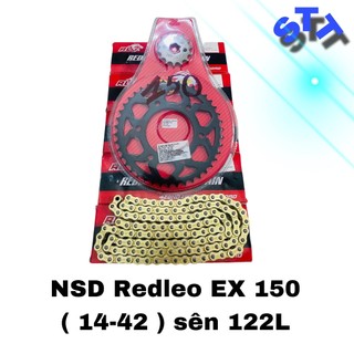 Nhông Sên Dĩa Redleo EX 150 ( 14-42 , 14-43 ) Sên 10ly , 122 mắc , 100% Tán đúc