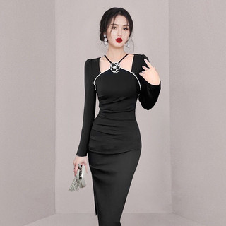 Combo 2 Đầm Ôm Dáng Xẻ Tà Cao Cấp và Váy Len Body Dáng Dài Xoắn Nơ Ngực Cổ Vuông size S