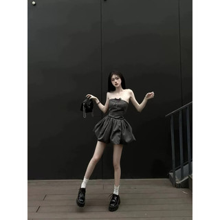 Đầm ống bí đen / xám nơ nhí