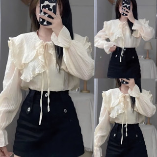 Áo sơ mi cổ sen cột dây đũi bèo ,áo sơ mi nữ tay dài