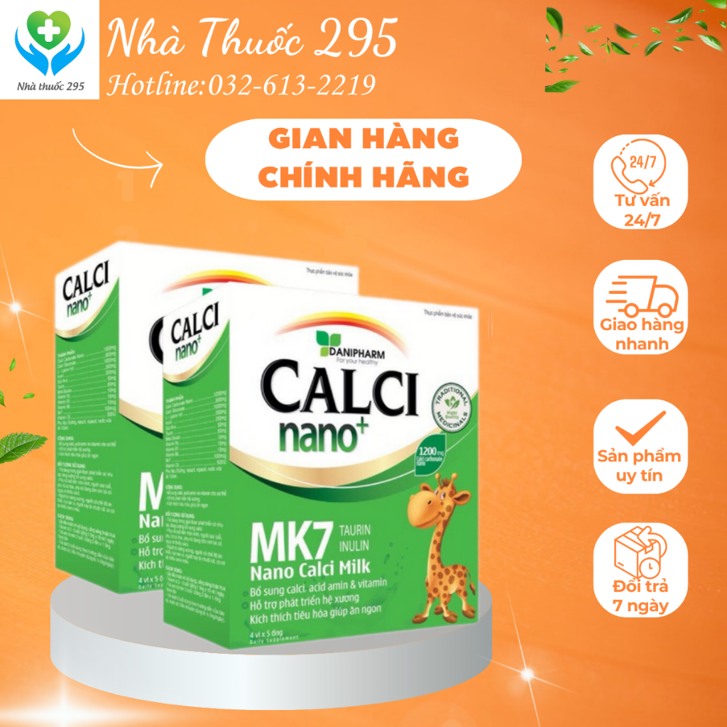 Combo 2 hộp Canxi Nano Mk7 DANIPHARM giúp cho bé ăn ngon ngủ tốt 2 hộp canxi 40 ống