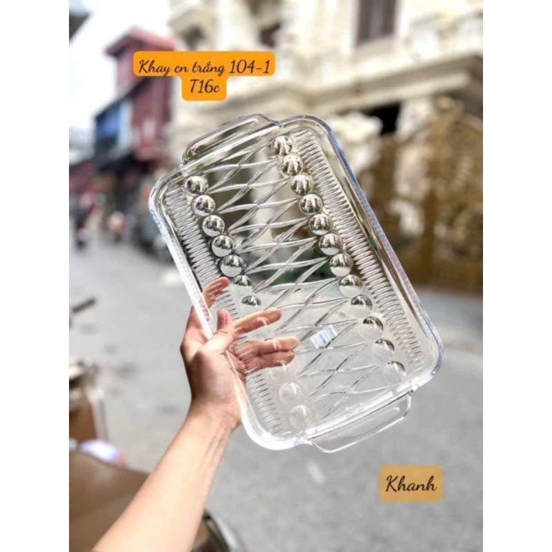 Khay thủy tinh chữ nhật đựng cốc chén hoa quả