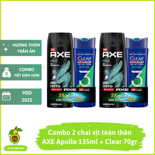 Combo 2 chai xịt khử mùi Axe Apollo 135ml - Xịt ngăn mùi hương nước hoa body mist toàn thân kháng khuẩn giảm mồ hôi nách