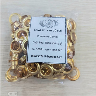 Khoen ore 12mm Khoen mắt cáo 12ly Thau không gỉ Màu vàng Khuy mắt cáo bấm vải Túi 100 cái (có long đền)