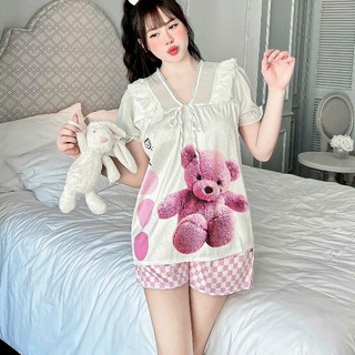 Đồ bộ ngủ nữ đồ mặc nhà Pijama quần đùi vải lụa xước - CN48
