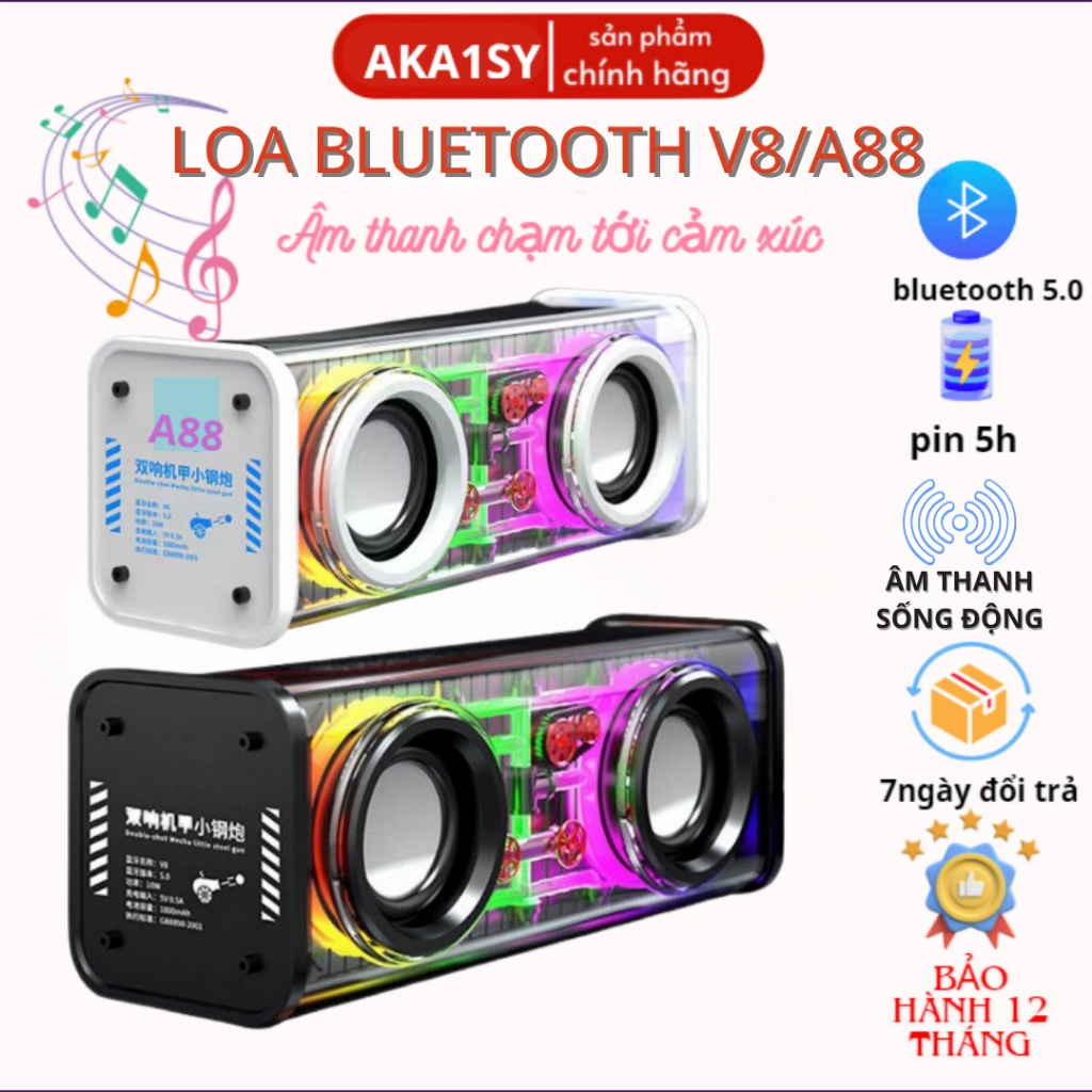 Loa Bluetooth Không Dây A88/V8,Mini Cầm Tay Led Nháy Theo Nhạc,Công Suất Lớn,Bass Căng,Âm Thanh Sống Động,BH 12 Tháng