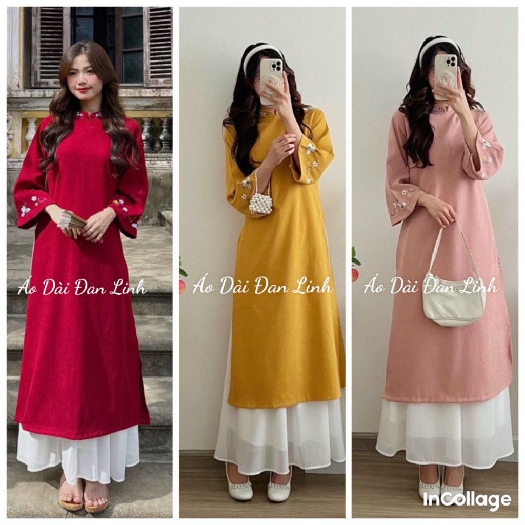 Sẵn hàng Tết 2024 áo dài cách tân thêu siêu hot chất liệu nhung tăm - Áo Dài Đan Linh