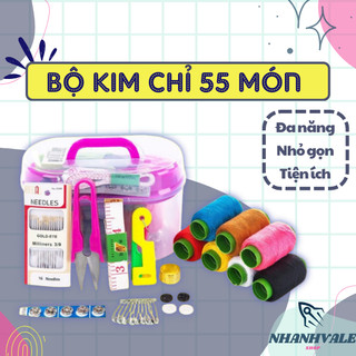 Bộ kim chỉ may 55 món, bộ kim chỉ may vá đa chức năng kèm hộp đựng