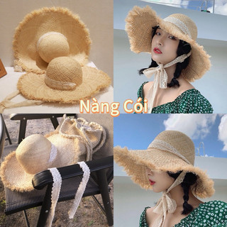Nón cói đi biển dây ren