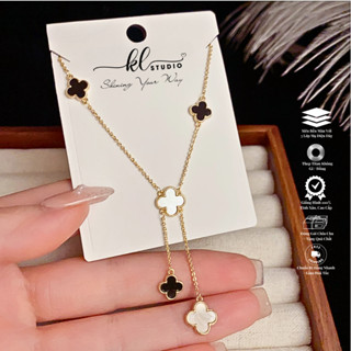  Cao Cấp_Vòng Cổ Titan Mạ Vàng Cỏ Bốn Lá Dây Chuyền Titan Cỏ 4 Lá Vòng Cổ Thép Không Gỉ Mặt Xà Cừ Trắng - N57 