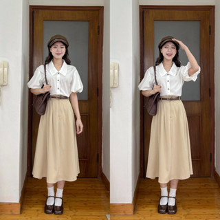 | Không kèm thắt lưng | Chân váy dáng xoè dài xếp ly hông (Chân váy Bông)