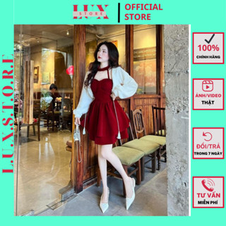 Set Đồ Nữ - Áo Khoác Lông Thỏ Crotop Mix Với Váy 2 Dây Cổ Yếm Kiểu Pháp LUX STORE134