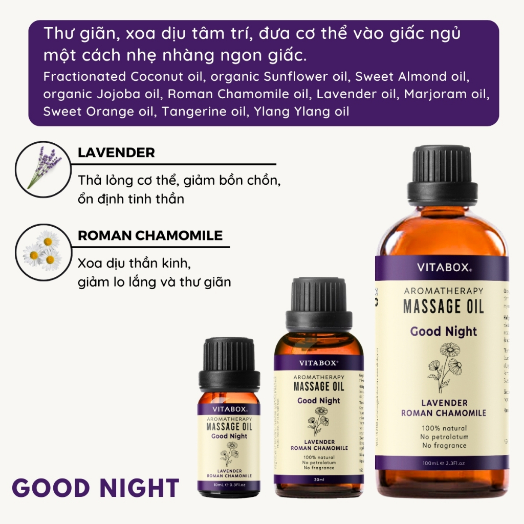 Dầu Massage Body Mát Xa Thư Giãn Ngủ Ngon Thiên Nhiên VITABOX Good Night Aromatherapy Massage Oil