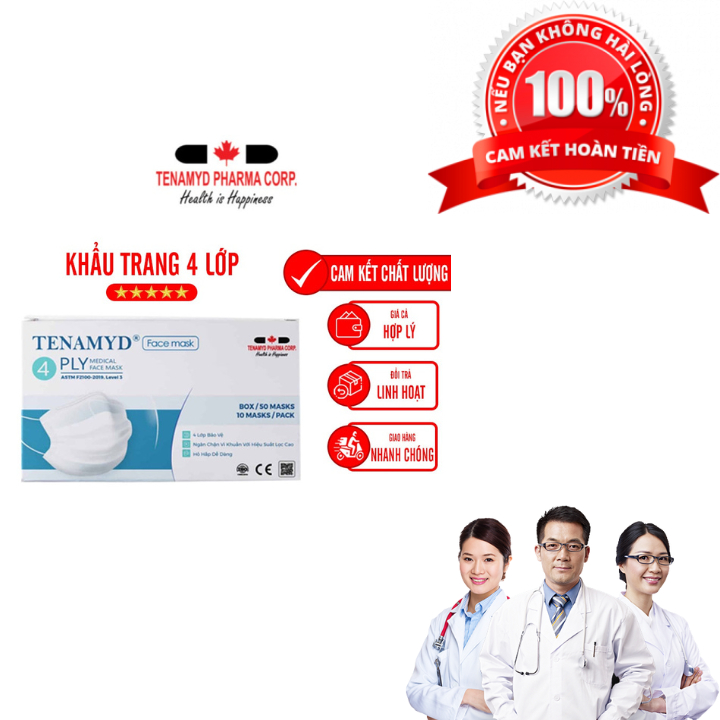 Khẩu Trang Y Tế 4 Lớp Màu Trắng Tenamyd Chính Hãng