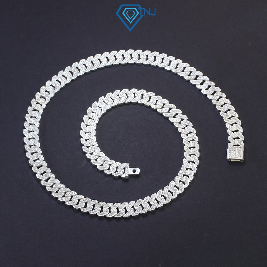  Dây chuyền cuban bạc bản nhỏ 9mm đính đá sang trọng trang sức bạc nam cao cấp DCK0105 - Trang Sức TNJ 