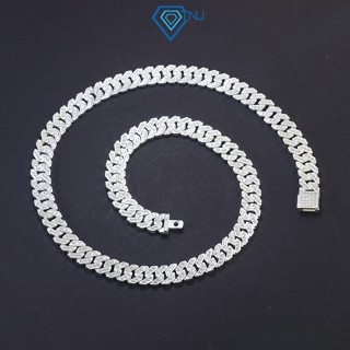 Dây chuyền cuban bạc bản nhỏ 9mm đính đá sang trọng, trang sức bạc nam cao cấp DCK0105 - Trang Sức TNJ