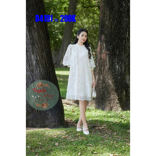 Đầm suông ren cổ cao tay lỡ