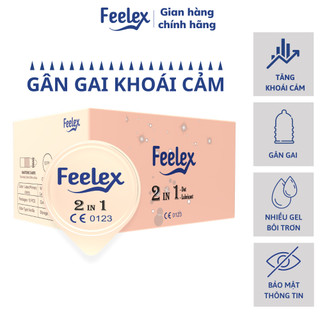 Bao cao su gai Feelex 2 in 1 nhiều gân gai và gel bôi trơn, mỏng hàng cao cấp hộp 10 bcs