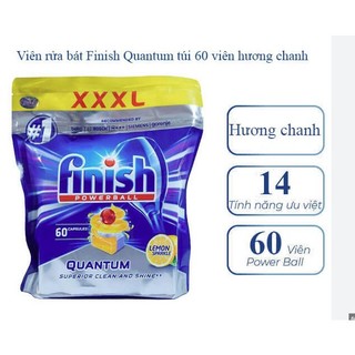 Viên rửa bát Finish Quantum Powerball 64 Tabs cao cấp + tặng viên rửa bát