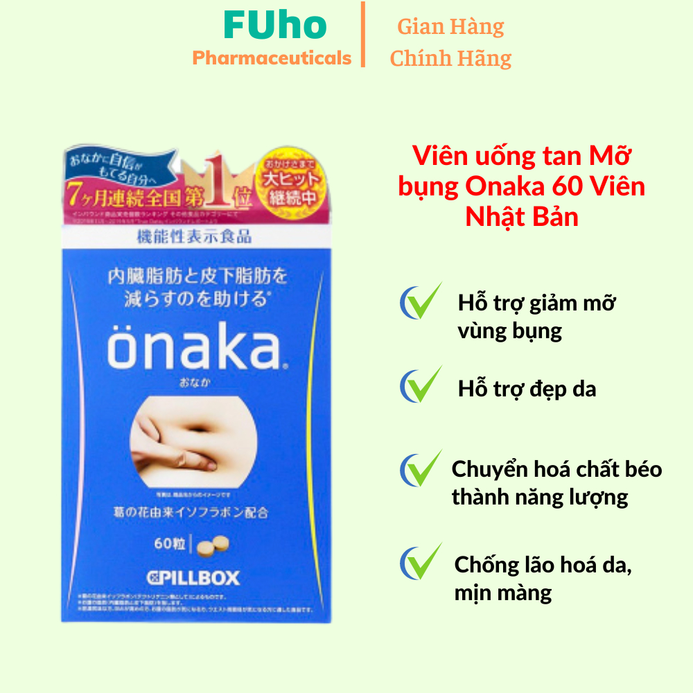 Viên Uống Giảm Mỡ Bụng Onaka Nhật Bản, Hỗ trợ giảm mỡ bụng, giảm eo hiệu quả Duocphamfuho gói 60 viê